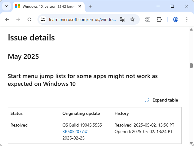 「Windows release health」におけるアナウンス