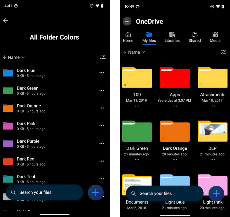 モバイルアプリで色付きのフォルダーをサポート