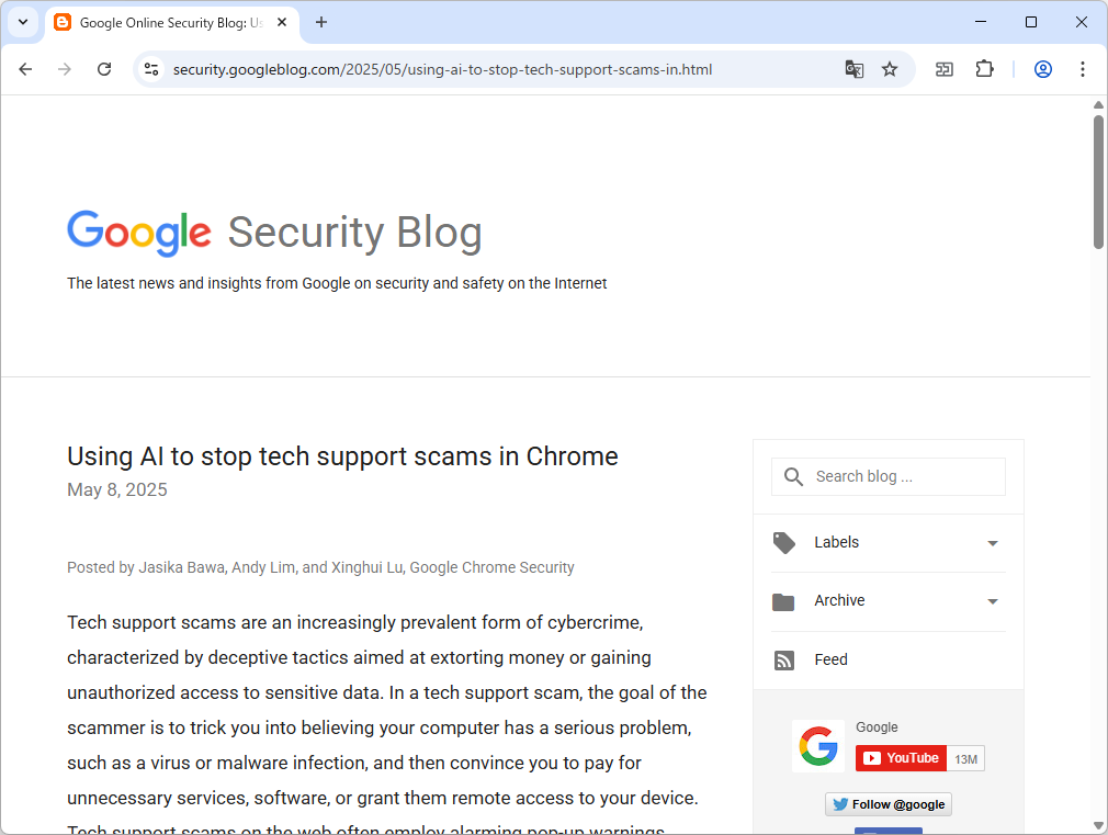 公式ブログ「Google Online Security Blog」