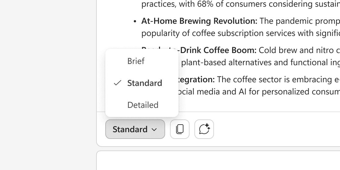 要約の詳細を簡潔、標準、詳細の3つのレベルから選択