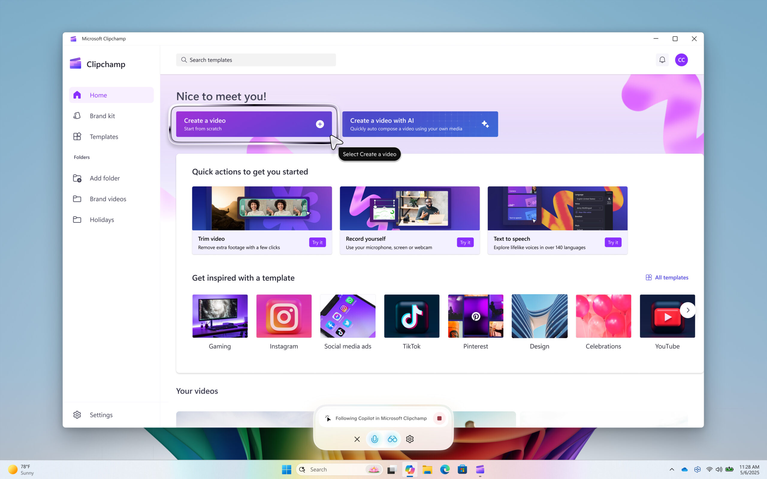 ビデオエディター「Clipchamp」の使い方を「Copilot on Windows」に教えてもらう例