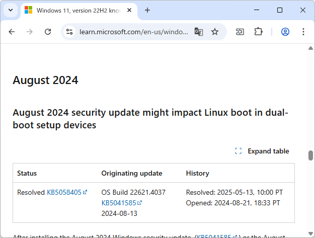 「Windows release health」におけるアナウンス