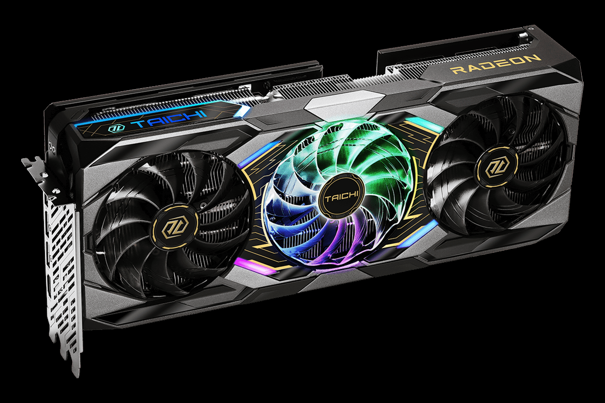 ASRock製ビデオカード「AMD Radeon RX 9070 XT Taichi 16GB OC」。複数のLEDが内蔵されており、ソフトウェアでコントロールできる