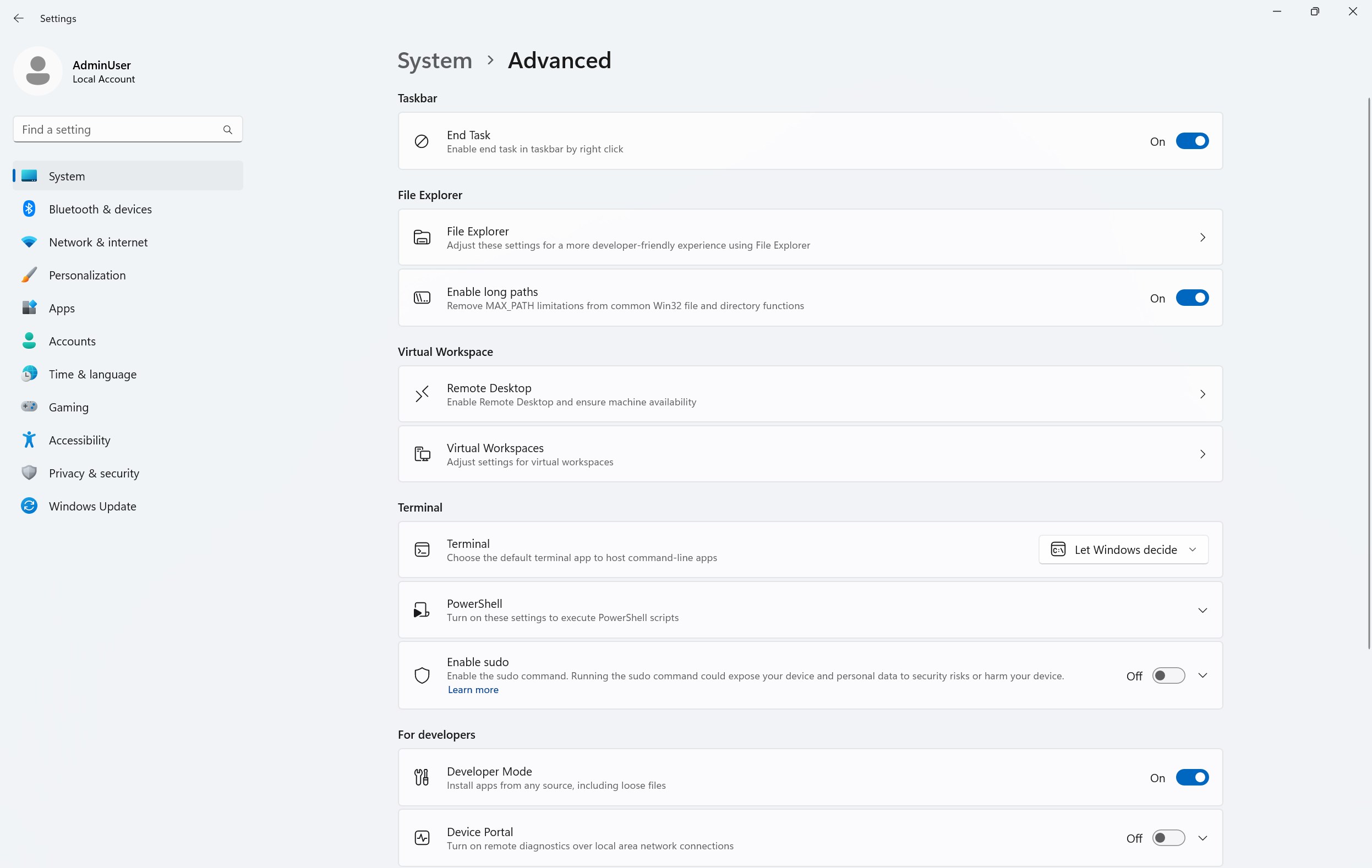 ［システム］－［詳細設定］（Advanced）というページを追加？