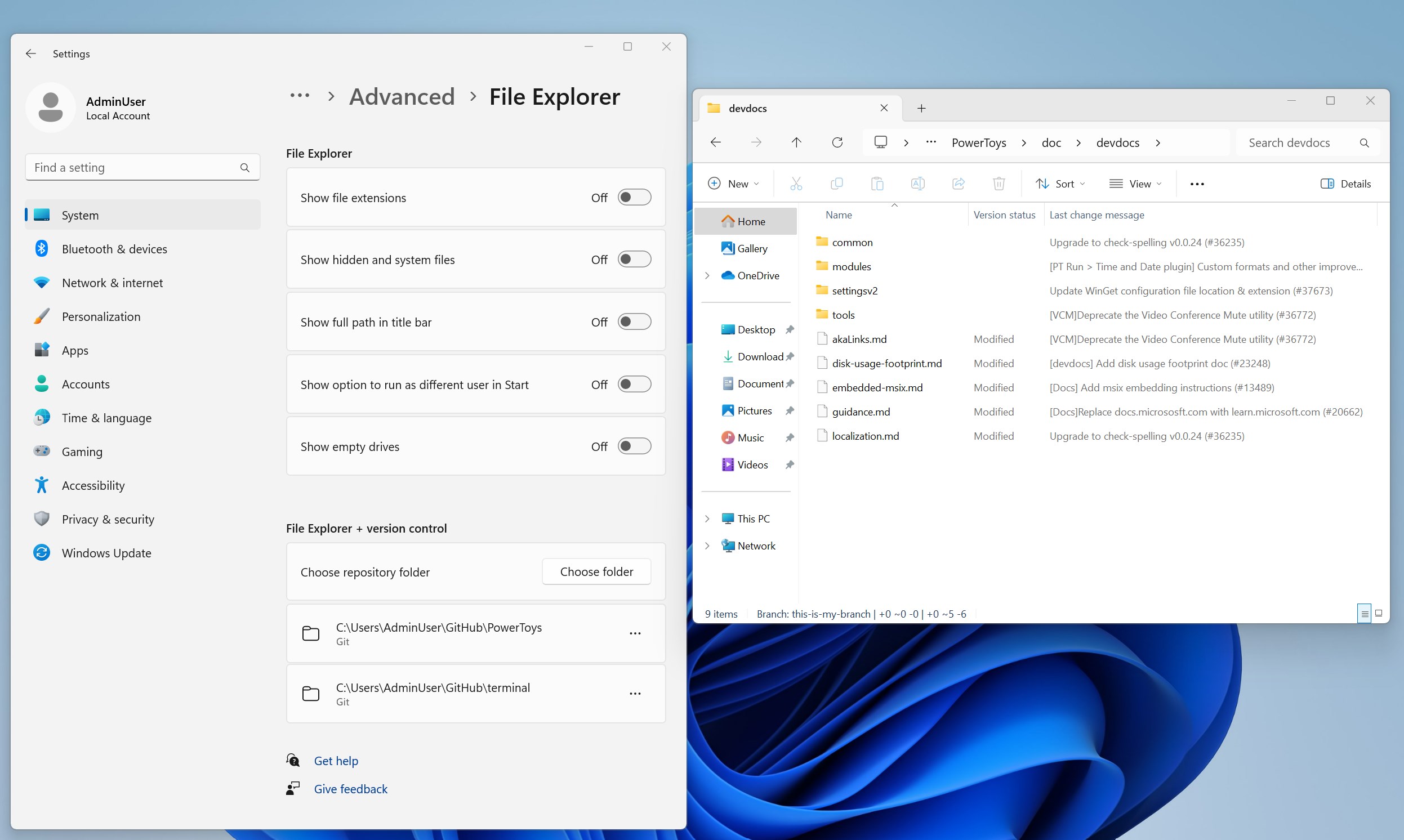 「Git」を統合した「エクスプローラー」など、開発者向けのオプションを提供するらしい