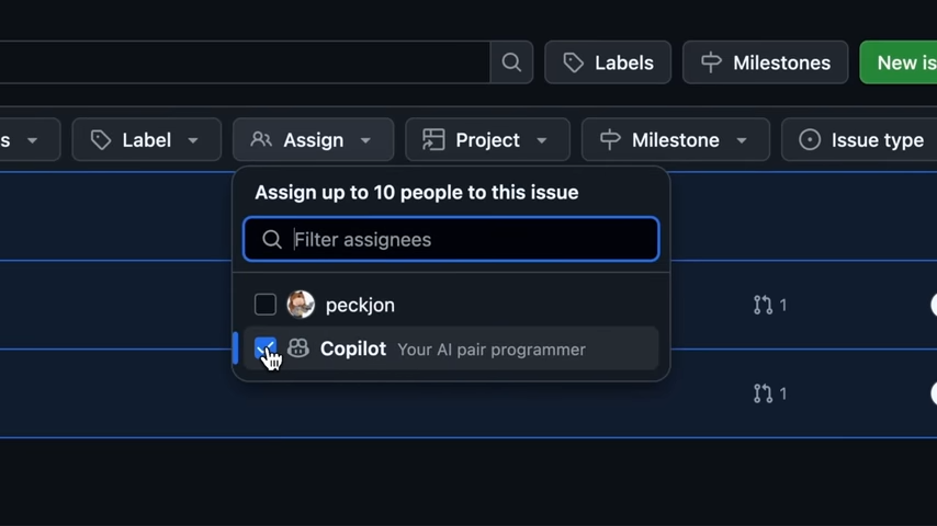 イシューに「Copilot」に割り当てれば、それに関連する作業を開発者に代わりやってくれる