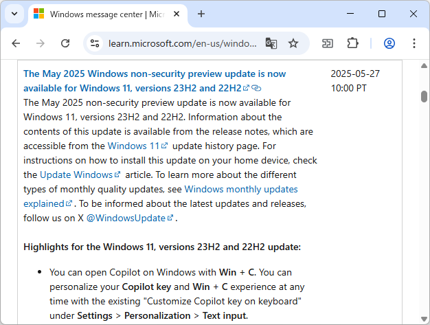 Microsoft、「Windows 11 バージョン 23H2/22H2」の2025年5月非セキュリティプレビュー更新プログラム「KB5058502」をリリース