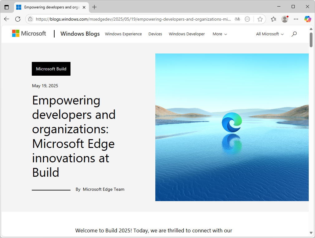 Microsoft、開発者向けカンファレンス「Build 2025」で、AIを活用した「Microsoft Edge」の新機能を発表