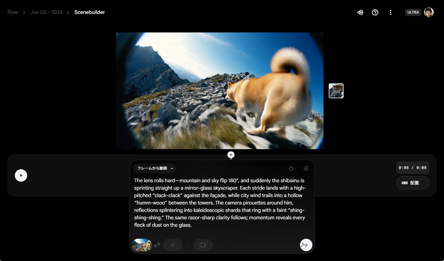 保存したフレームを指定して次のプロンプトを入力する