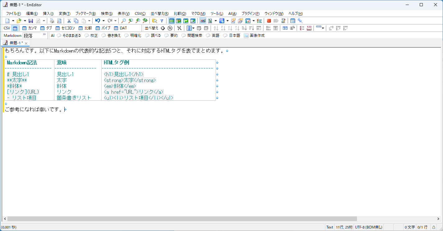 表を含む回答をペースト