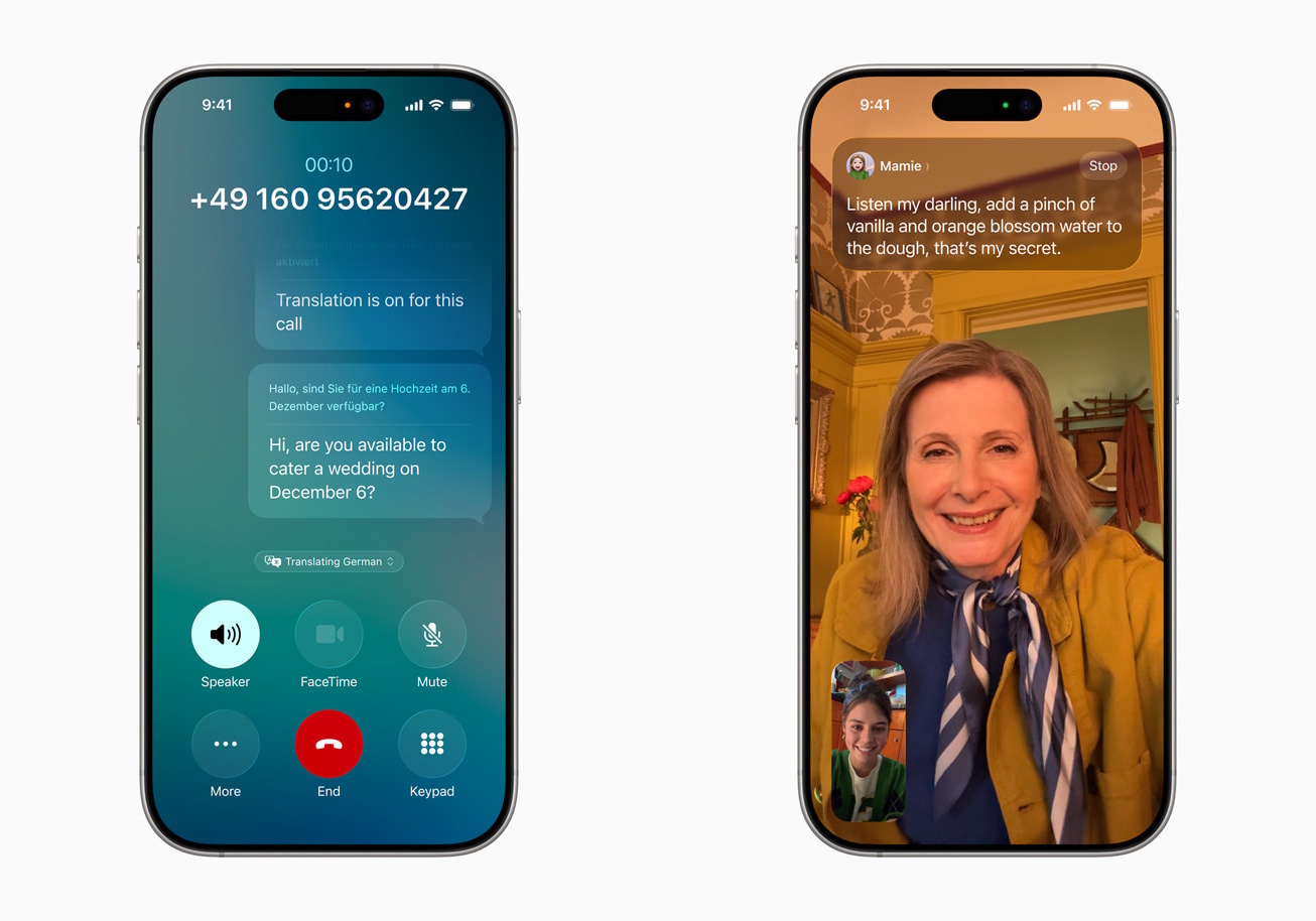 「メッセージ」や「FaceTime」、「電話」などのアプリにライブ翻訳が組み込まれる