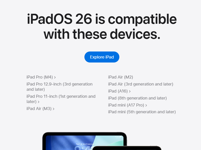 「iPadOS 26」の対応デバイス