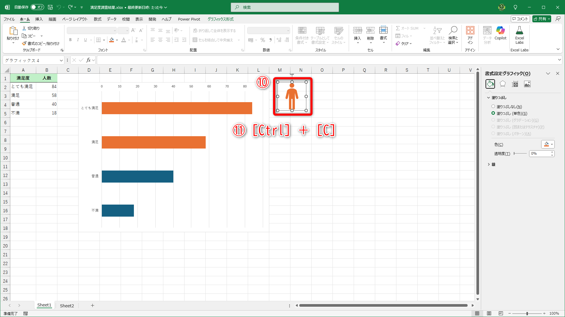 アイコンを選択して（⑩）、［Ctrl］＋［C］キーを押して（⑪）コピーしておきます
