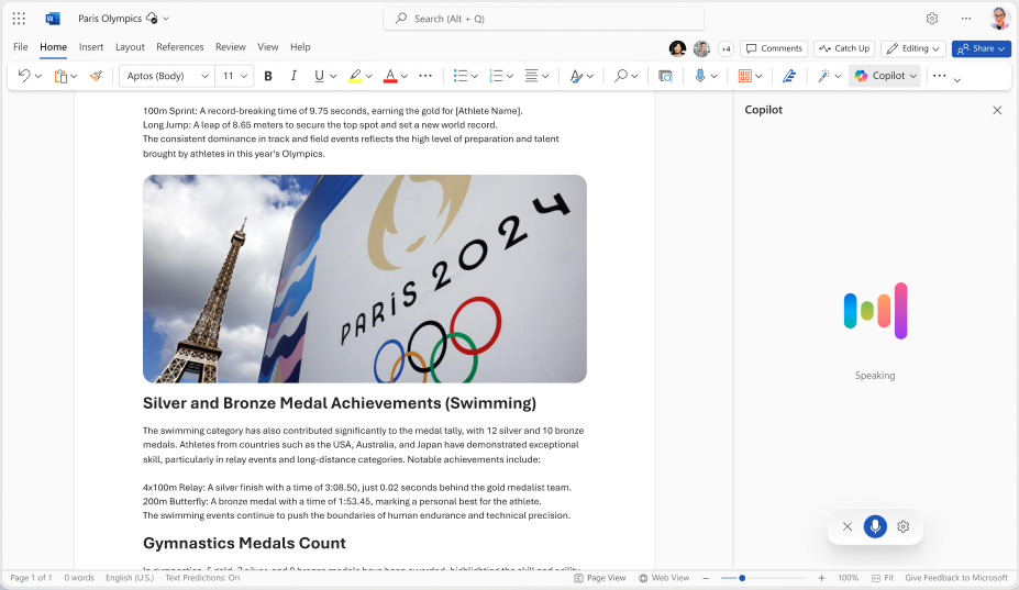 「Word」のCopilotと文書について音声会話可能に
