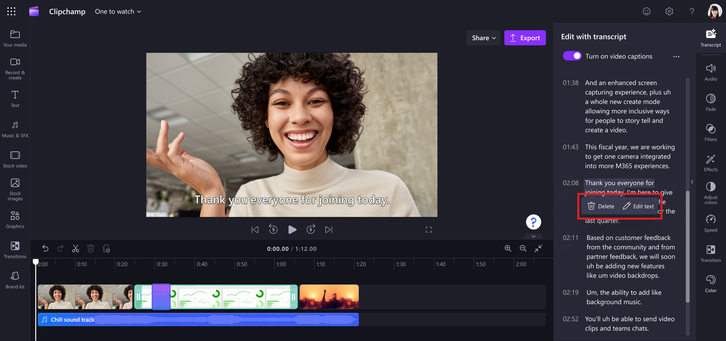 新しいトランスクリプトベースの動画編集機能が「Clipchamp」に