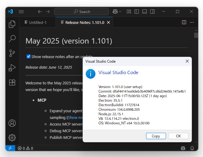 「Visual Studio Code」の2025年5月アップデート（v1.101）