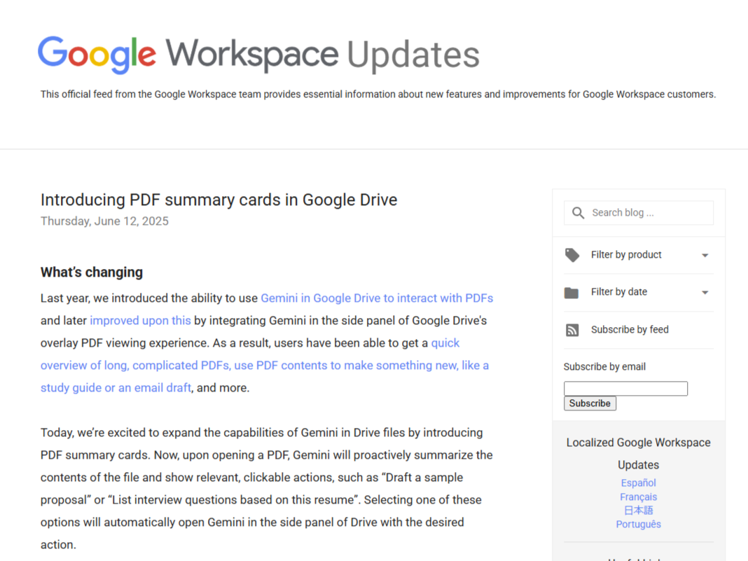 「Google ドライブ」にPDFを自動で要約したカードを表示する機能が追加