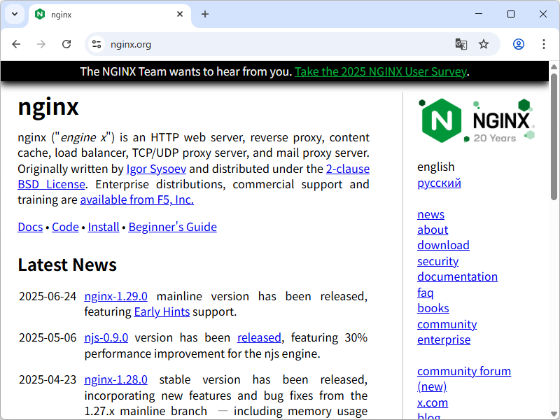 「nginx」v1.29.0（Mainline）がリリース