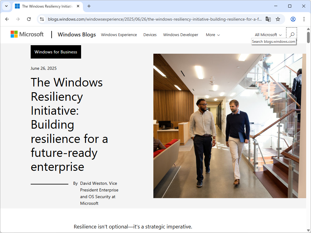 公式ブログ「Windows Experience Blog」におけるアナウンス