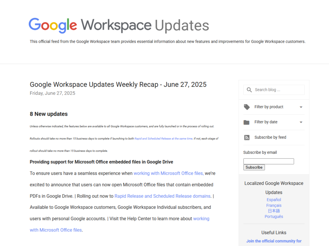 「Google Workspace」6月22日週の更新まとめが公開
