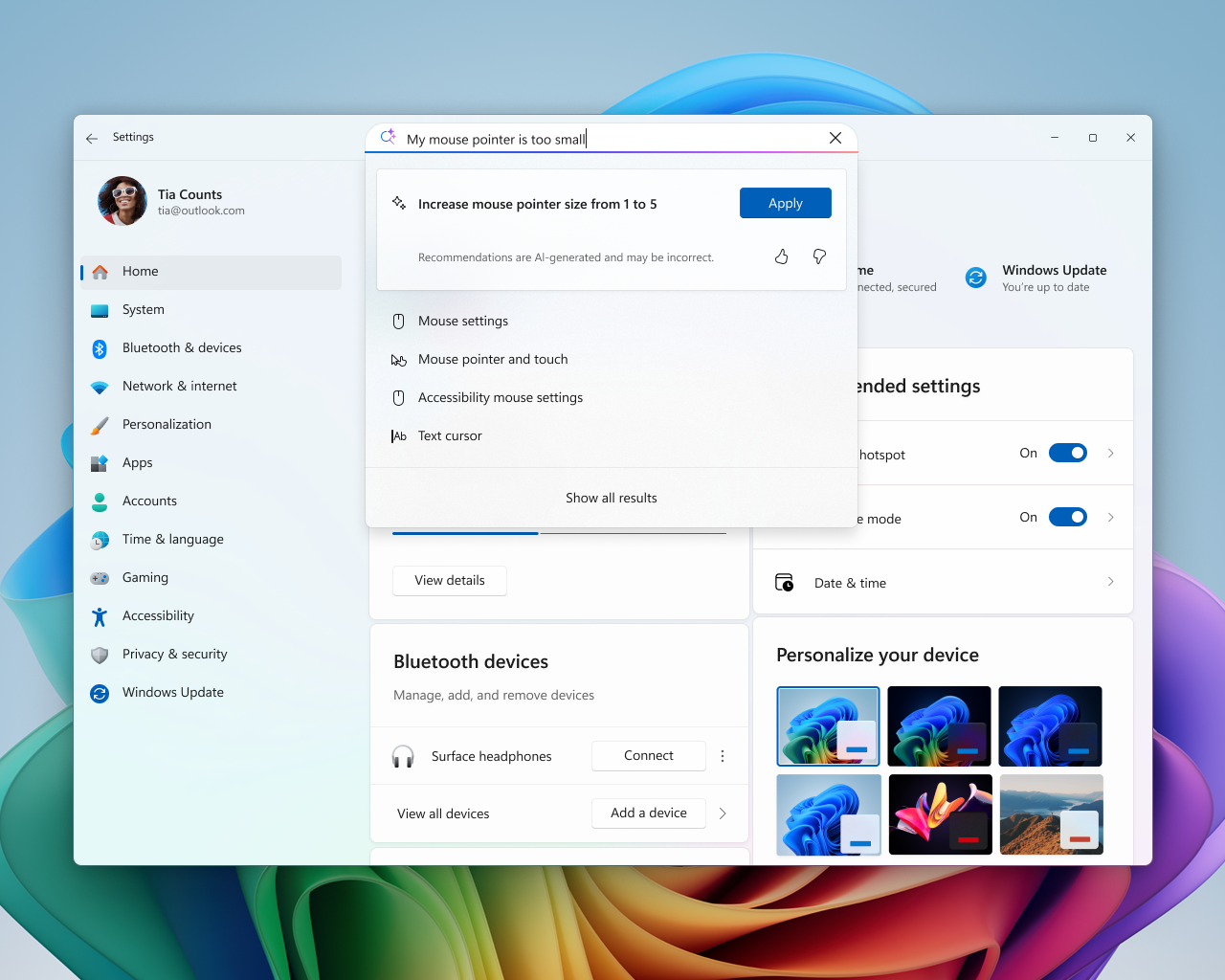 説明した検索項目を探すだけでなく、その場で変更まで行ってくれるAIエージェント機能