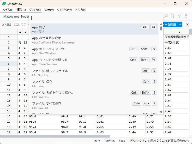 ［Ctrl］＋［Shift］＋［P］キーで呼び出せるコマンドパレット