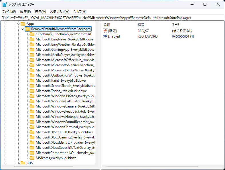 特定のレジストリキーに、アプリを削除するか否かというデータが書き込まれる