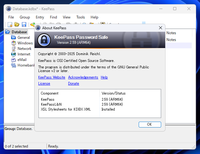 「KeePass」v2.59