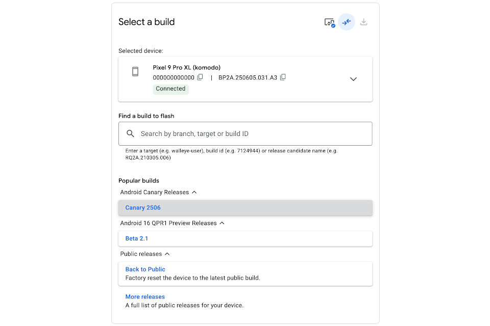 Canary版AndroidはサポートされているPixelデバイスで利用できる