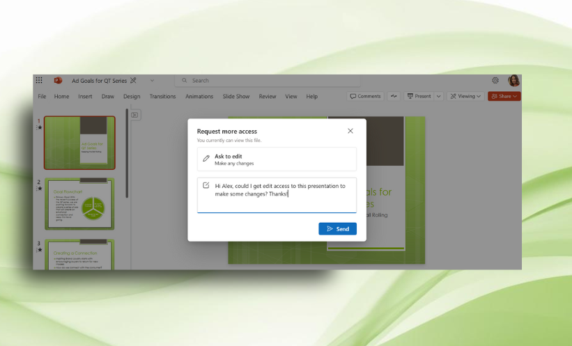 Web版「Word」「PowerPoint」「Excel」に開いたファイルの権限を直接リクエストできる機能が追加
