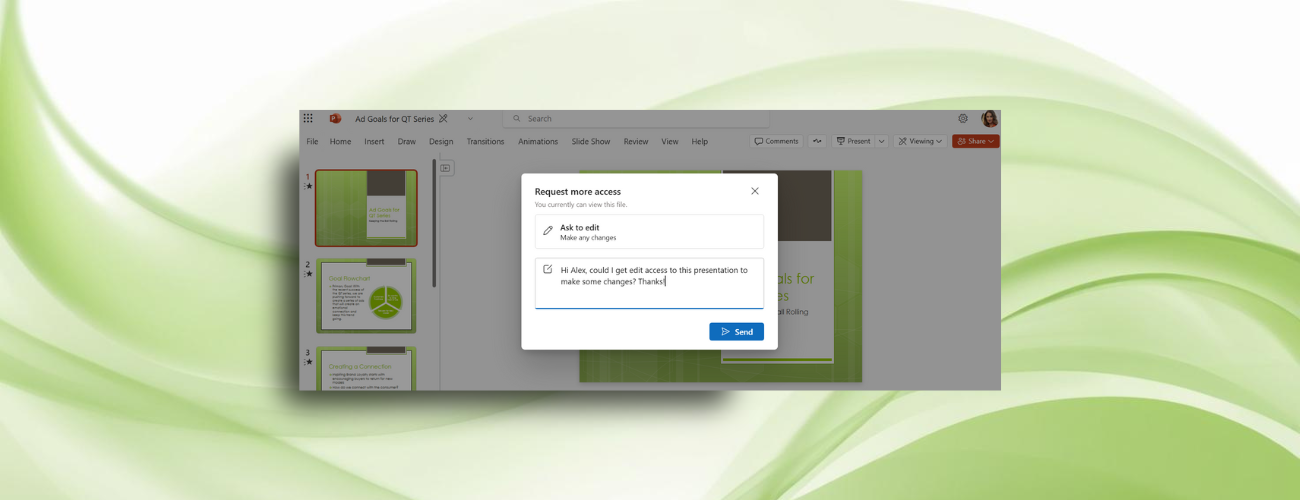 必要な権限を選択し、リクエストを送信する。このとき、メッセージも追加可能