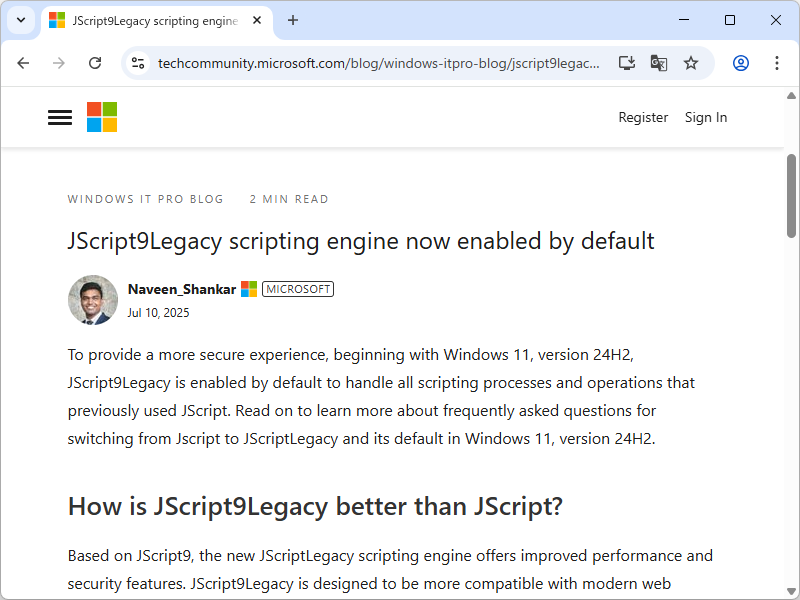 公式ブログ「Windows IT Pro Blog」におけるアナウンス