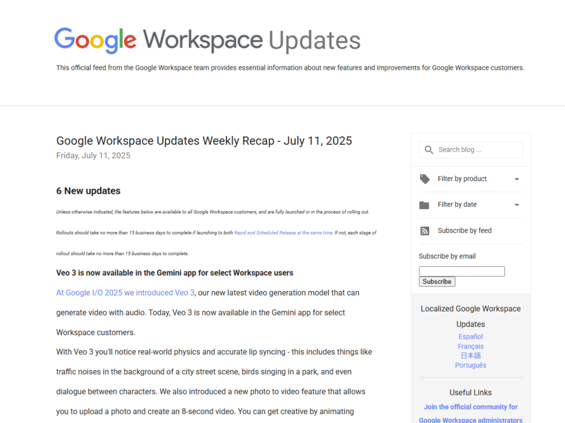 「Google Workspace」7月6日週の更新まとめが公開