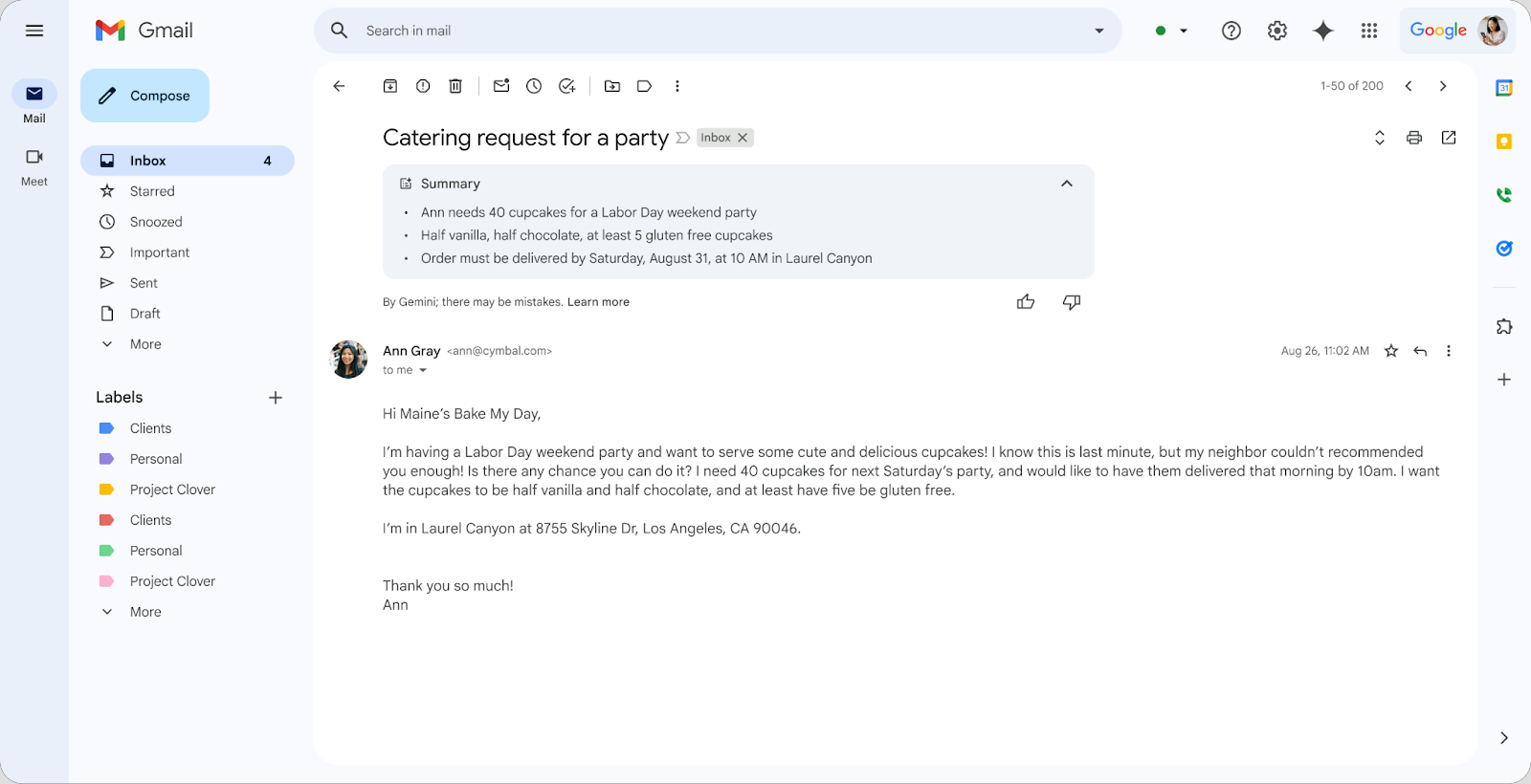 「Gmail」のGemini概要カードがWeb版でも