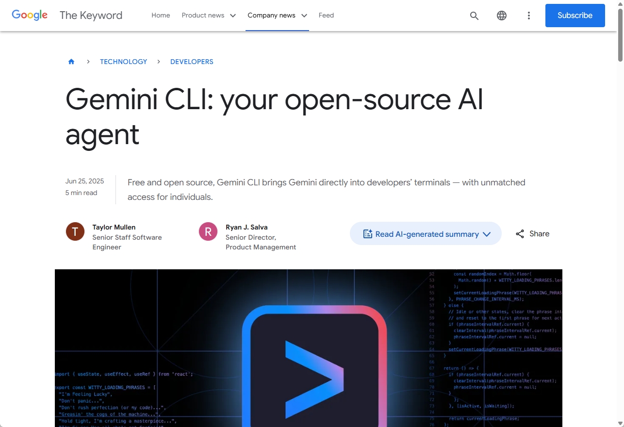 オープンソースAIエージェント「Gemini CLI」が公開された