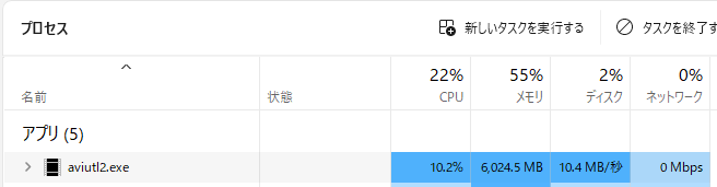 メモリ使用量は軽く4GBを上回り、潤沢にメモリを使える