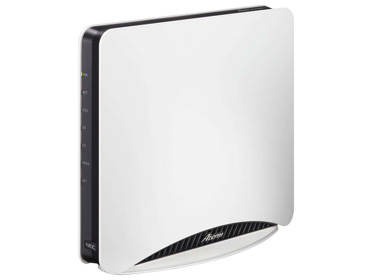 NEC製Wi-Fiルーター<a href="https://www.amazon.co.jp/exec/obidos/ASIN/B0B4MF1YKP/impresswatch-18-22/ref=nosim" class="deliver_inner_content ni" target="_blank">「Aterm WX11000T12」</a>。WAN/LANとも10Gbpsに対応するポートを持つ