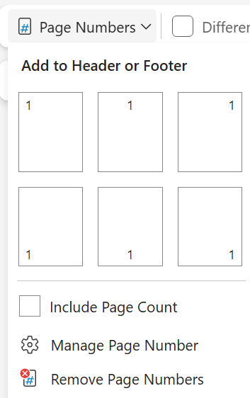 ［ヘッダーとフッター］ではページ番号の追加・削除や位置などの設定が可能