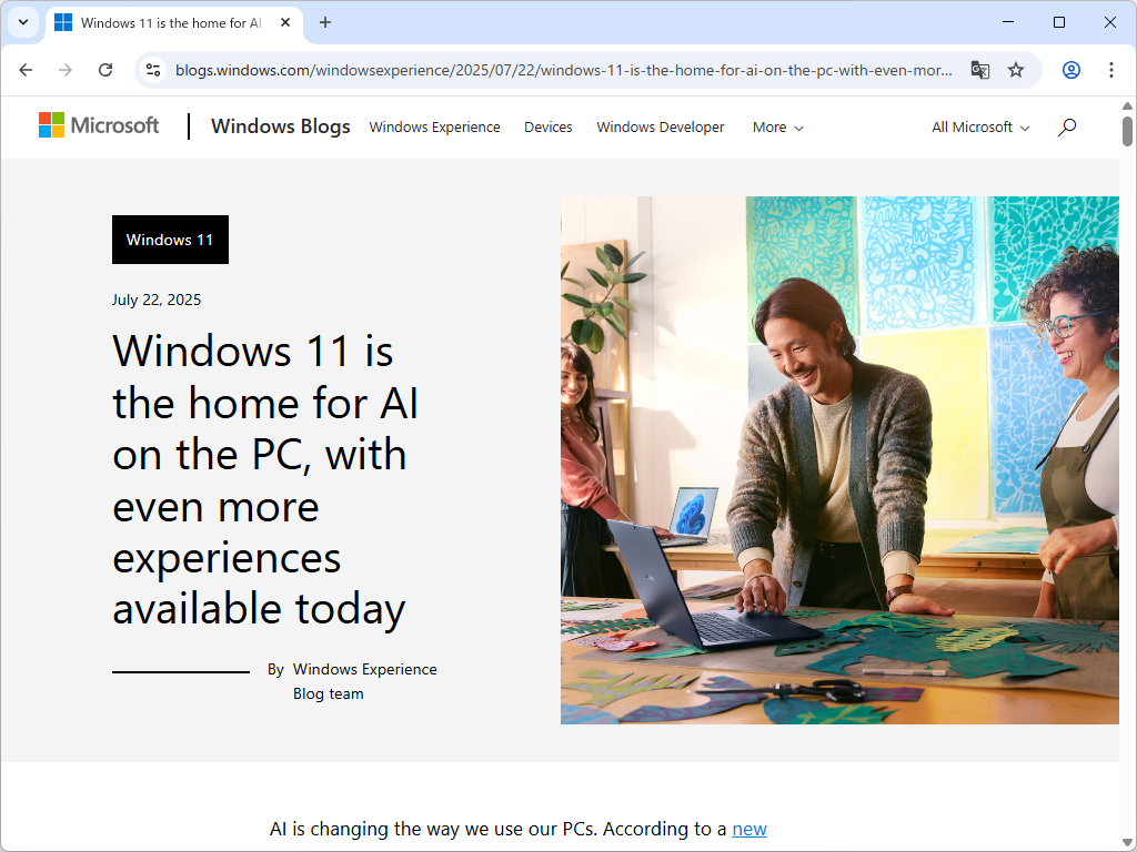 公式ブログ「Windows Experience Blog」におけるアナウンス