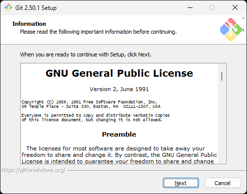 「Git」のインストール。確認項目は多いが変更なしで大丈夫
