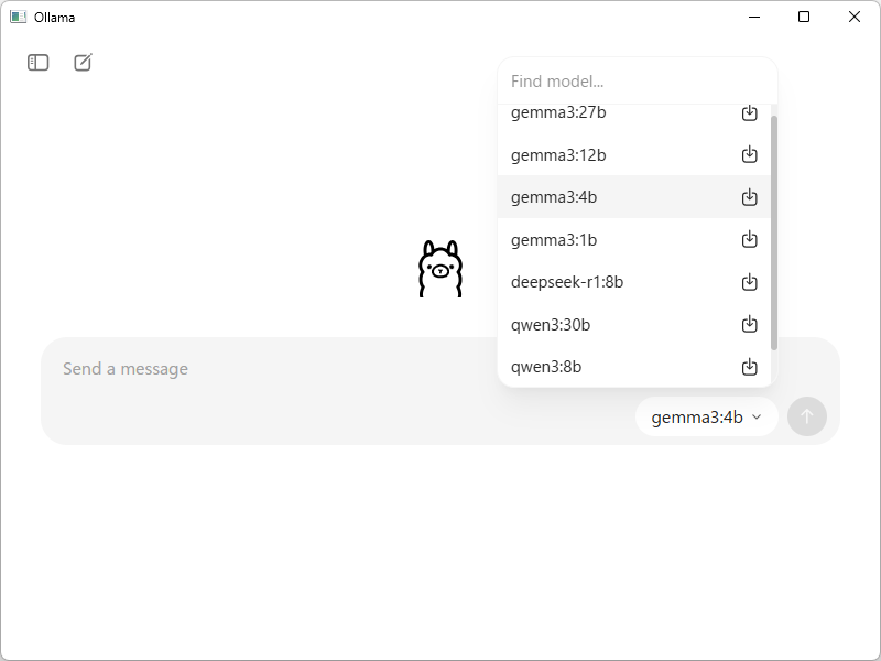 モデルピッカーでAIモデルを選べば、初回利用時に自動でAIモデルがダウンロードされる