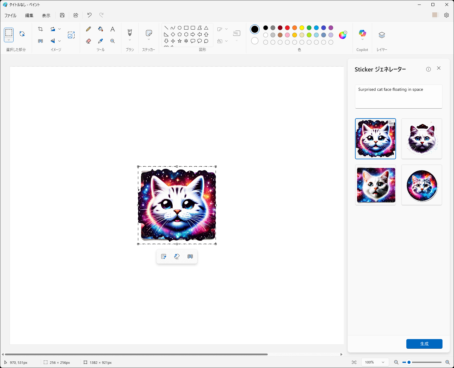 宇宙猫のステッカーも簡単にできた