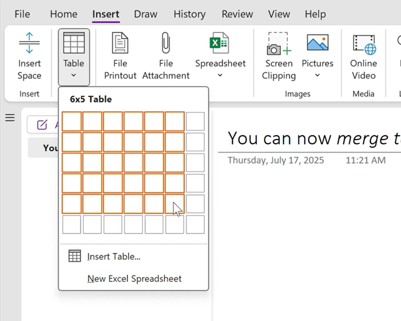 「OneNote」ノートに表（テーブル）を挿入