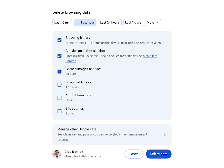 ［閲覧履歴データを削除］ダイアログから［パスワードとその他のログインデータ］オプションが削除