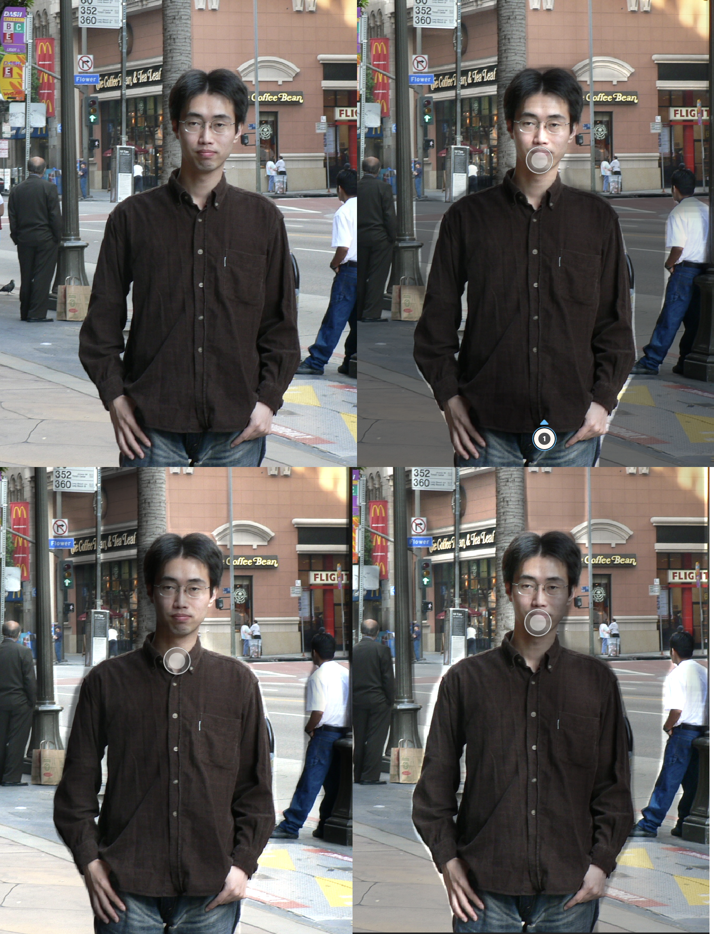 左上が元画像。右上は下から光をあて、左下は右から、右下はが左から光をあててみた。光源が新たに追加されているように見えると思う。