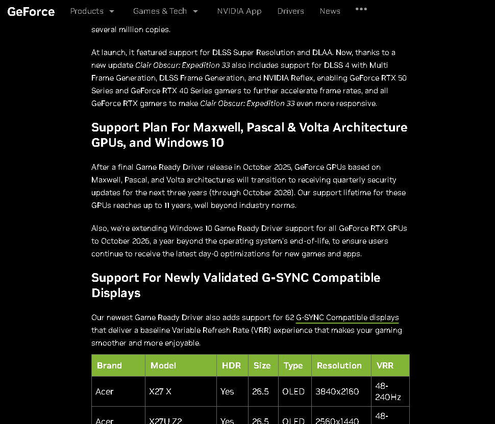 NVIDIAが発表したサポート期間に関する情報