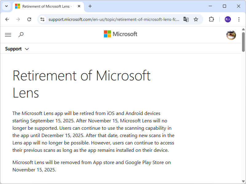 Microsoft、「Microsoft Lens」モバイルアプリを廃止