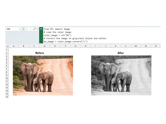「Python in Excel」で画像ファイルをグレースケールに変換