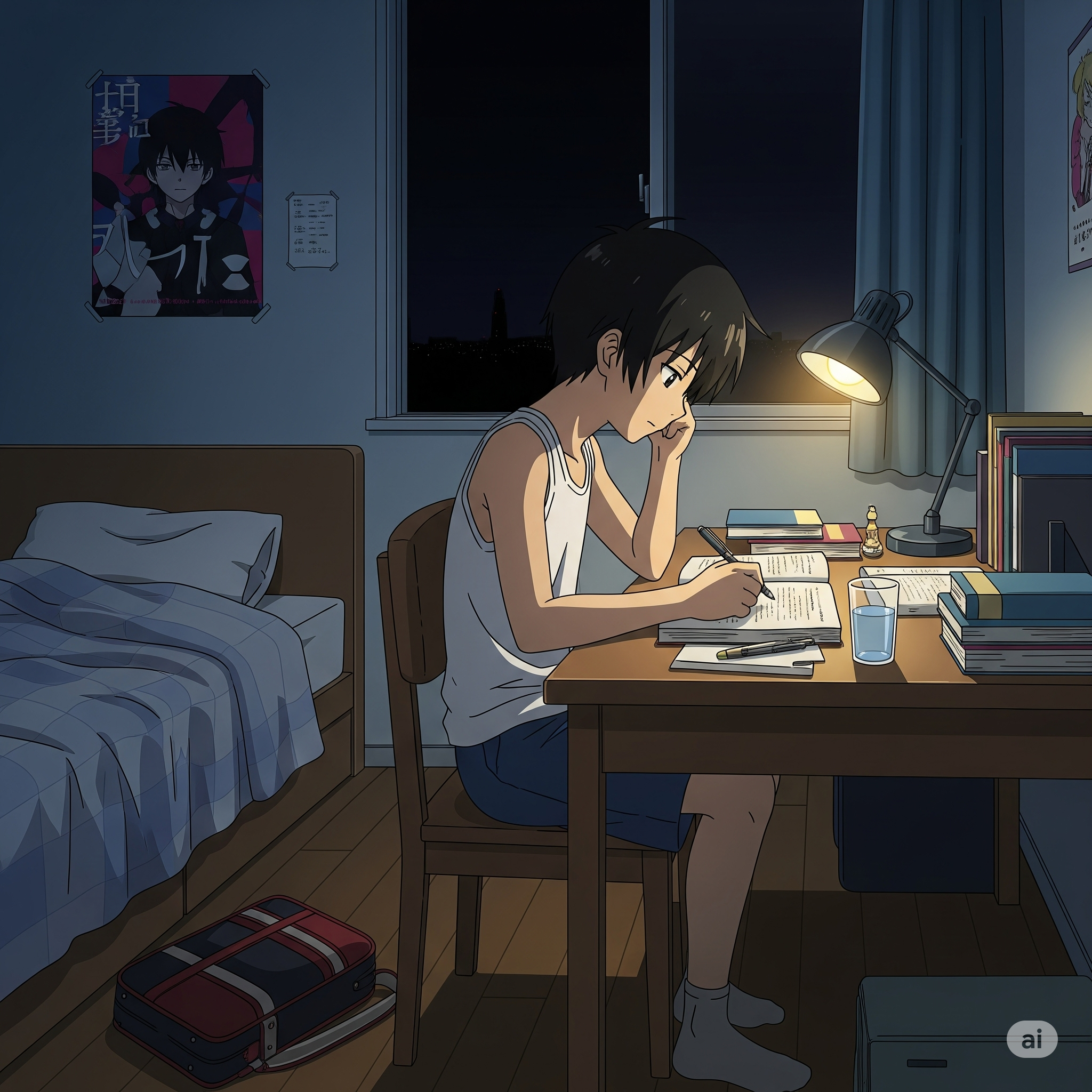 拡大画像。プロンプトの内容に忠実で、アニメ調という条件もきちんと守られている