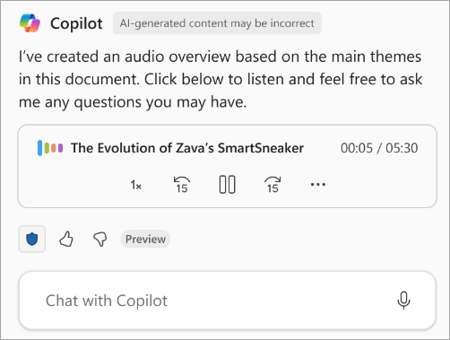 ビルトインのオーディオプレイヤーで音声概要の再生が可能